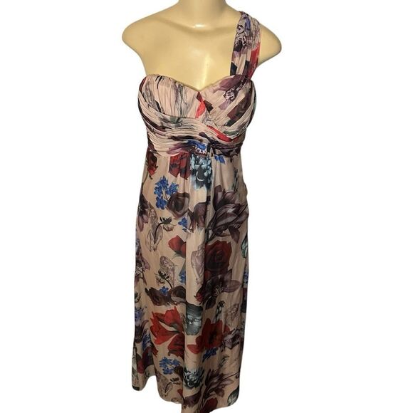 Ted Baker floral one shoulder chiffon pleated maxi Dress size 3 / large - Picture 2 of 9
